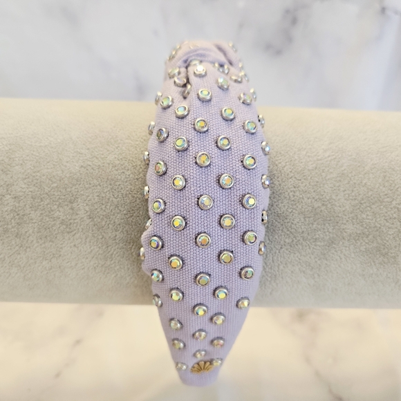NWOT Lele Sadoughi Woven Knotted Headband Purple Lilac Iridescent Gems Crystals - Picture 4 of 8